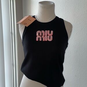 Miu Miu Black Tank Top with Pink Logo